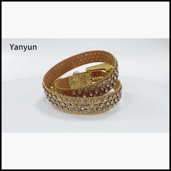 Studded Rhinestone Belt Faux Leather Bling Design Diamond Buckle main image 5